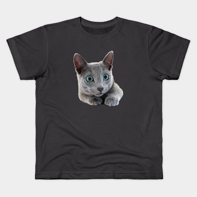 Russian Blue Cat Kitten Blue eyes Kids T-Shirt by ElegantCat